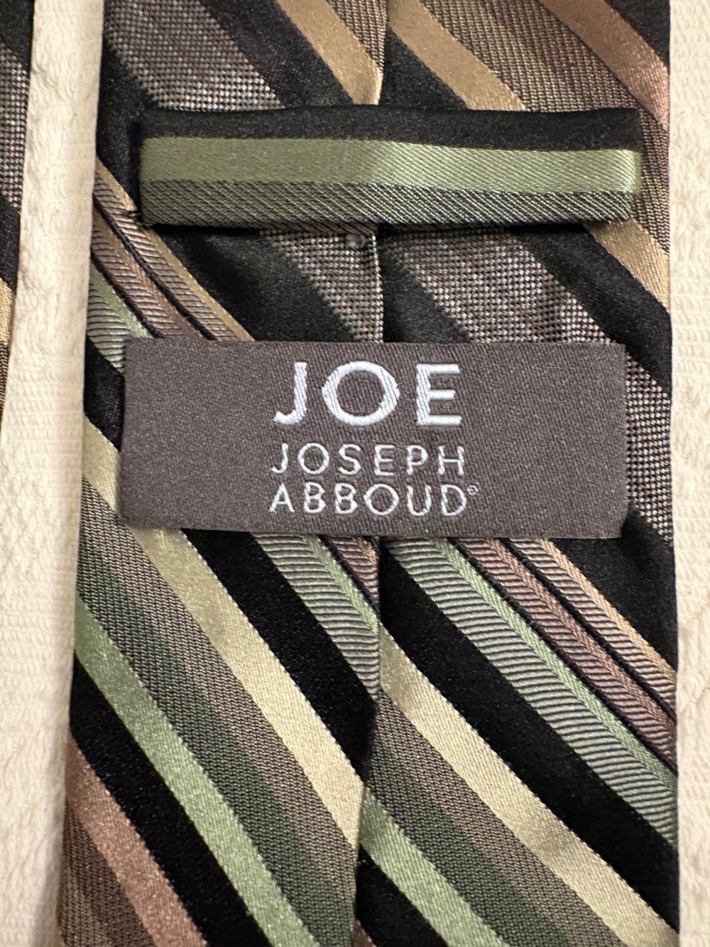 Joseph Abboud Silk Striped Necktie – Olive Green, Tan, Black Classic 3.5" Tie